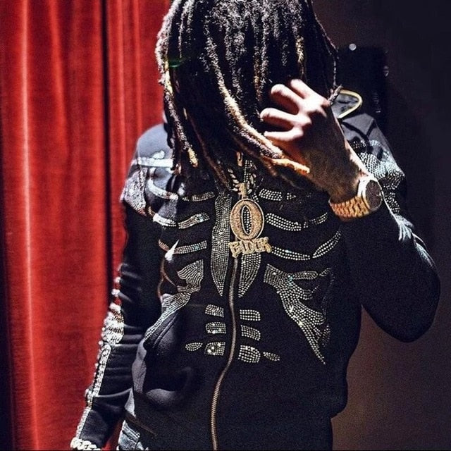 Gothic Rhinestone Skeleton Mens Hoodie