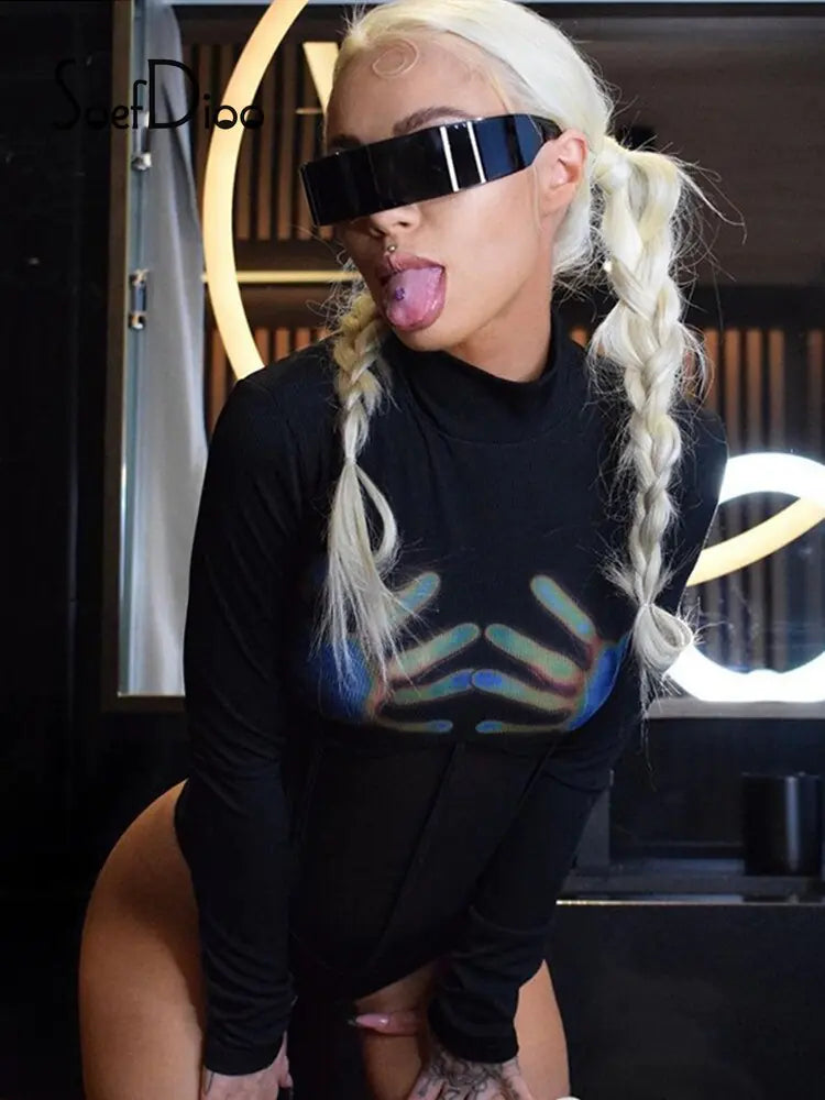 Thermochromic Hand Print Black Long Sleeve Bodysuit
