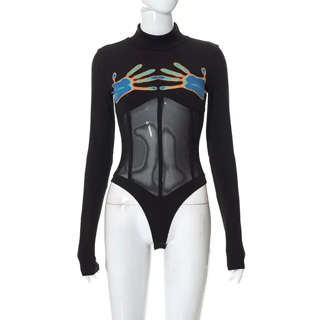 Thermochromic Hand Print Black Long Sleeve Bodysuit