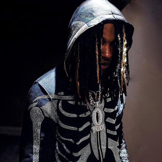 Gothic Rhinestone Skeleton Mens Hoodie