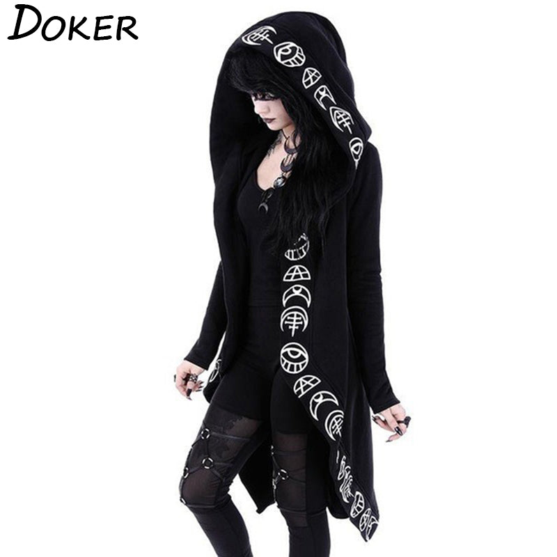 Gothic Punk Black Long Women Hoodies